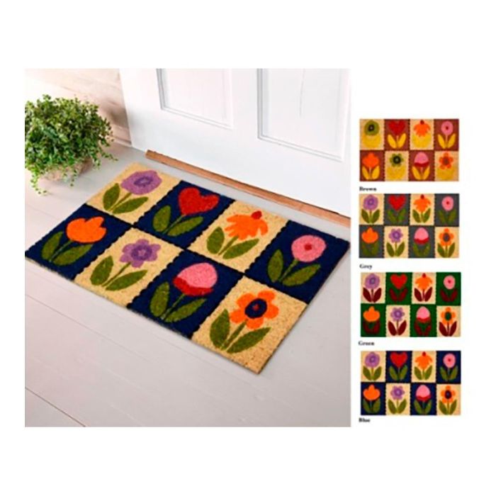 Edm Felpudo Modelo Flores Fibra de Coco y PVC 60x40cm 1