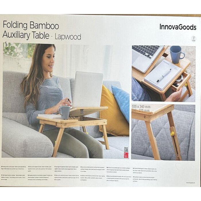 Mesa Plegable Auxiliar de Bambú Lapwood InnovaGoods 1 Mesa Plegable Auxiliar de Bambú Lapwood InnovaGoods 1