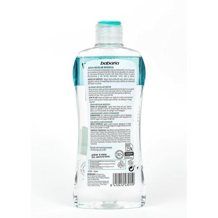 Babaria Aloe vera agua micelar bi-phase todo tipo de pieles 400 ml 2 Babaria Aloe vera agua micelar bi-phase todo tipo de pieles 400 ml 2