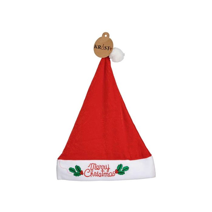 Krist+ Gorro de Papá Noel de Muérdago Verde Grande Merry Christmas, Poliéster, Rojo/Blanco, 28x2x42 cm (Set de 60)