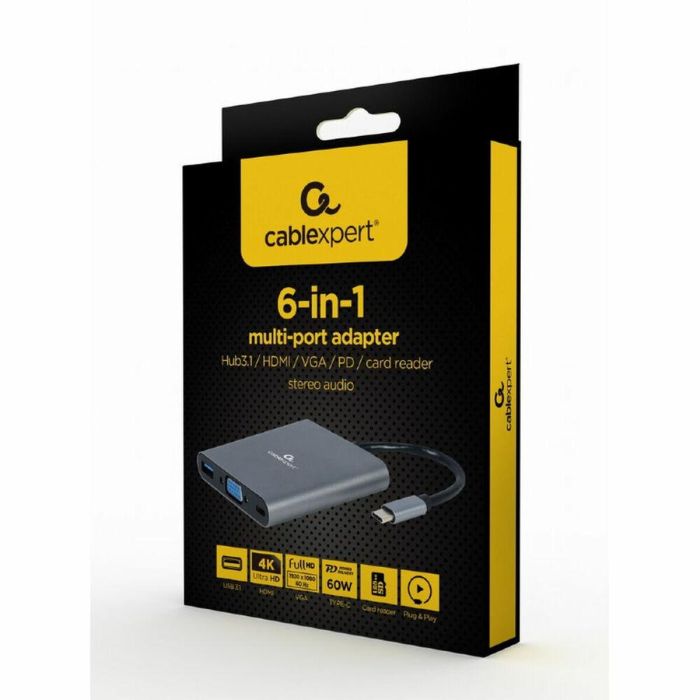 GEMBIRD A-CM-COMBO6-01 Base para Portátil y Replicador de Puertos USB 3.2 Gen 1 Type-C Gris