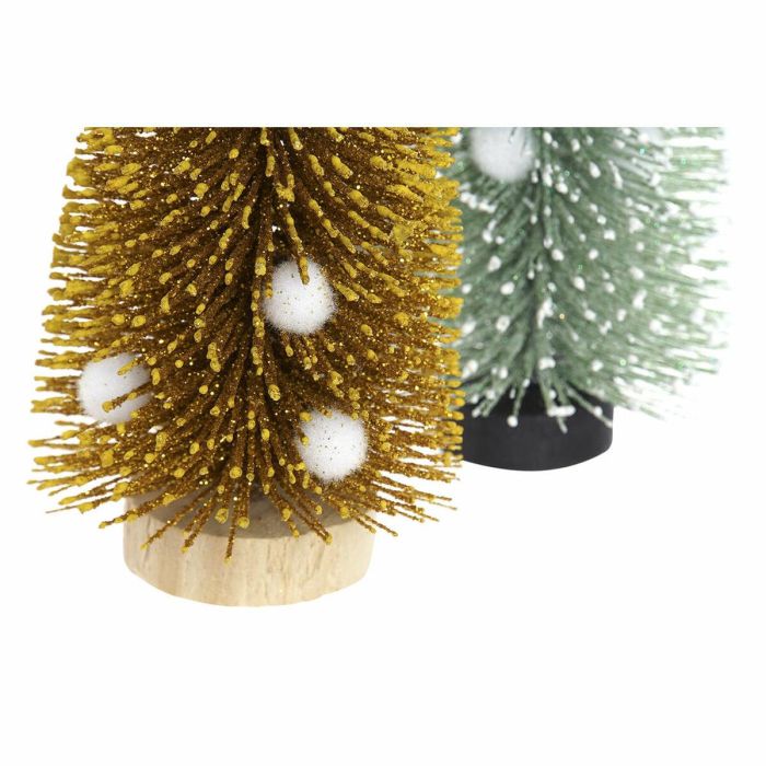 Árbol de Navidad DKD Home Decor Poliéster Madera Pompones (2 pcs) (7 x 7 x 17 cm) 1