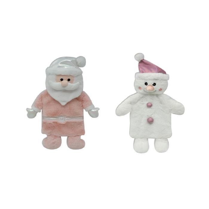 DKD Home Decor Bolsa Agua Caliente 0.7 L de Poliéster y Caucho, Colores Rosa Palo y Blanco, Diseño Navidad Fantasía, Pack de 4 Unidades