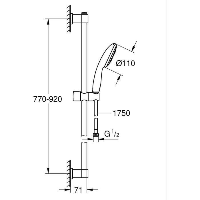 Set de ducha con rociador de 1 chorro, barra de 90 cm y flexo - GROHE Vitalio Start 110 26953001 - Ahorro de agua - Cromo 3