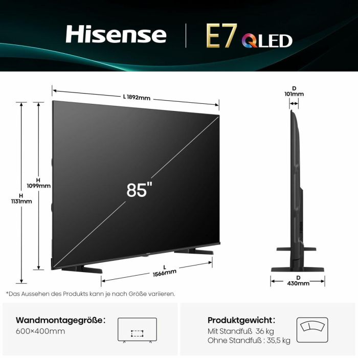 Smart TV Hisense 85E7Q 85 85" 4K Ultra HD LED HDR D-LED QLED 6 Smart TV Hisense 85E7Q 85 85" 4K Ultra HD LED HDR D-LED QLED 6