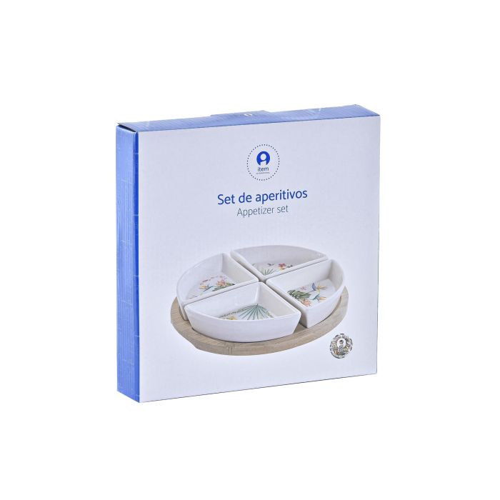 DKD Home Decor Aperitivo Tropical Set de 5 Piezas Gres Bambú Multicolor Natural 21.5 x 1 x 21.5 cm 2