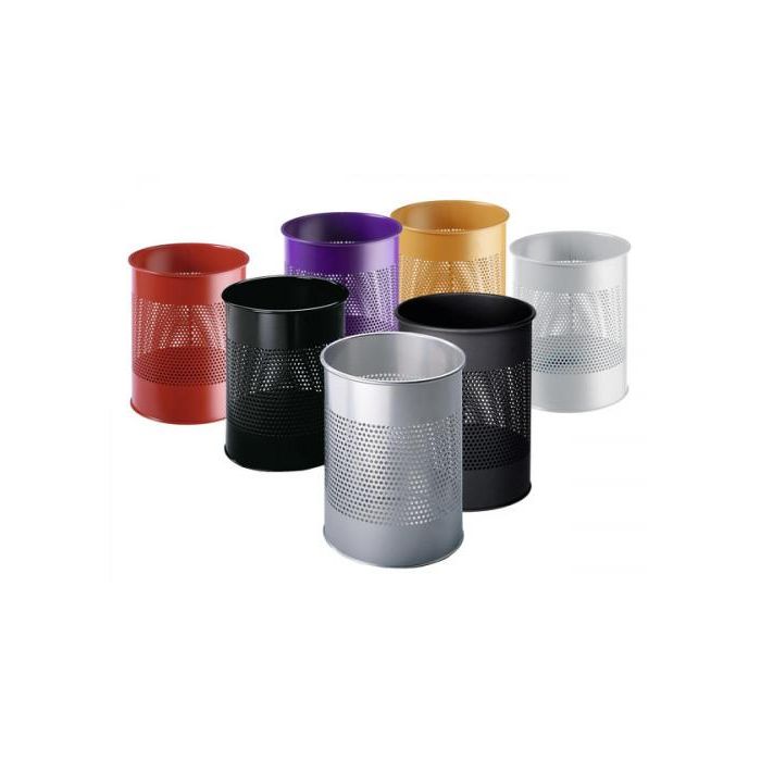 Durable Papelera Metálica 3310-01 15L Negra Perforada Metal Redonda 31.5cm Alto x 26cm Diámetro