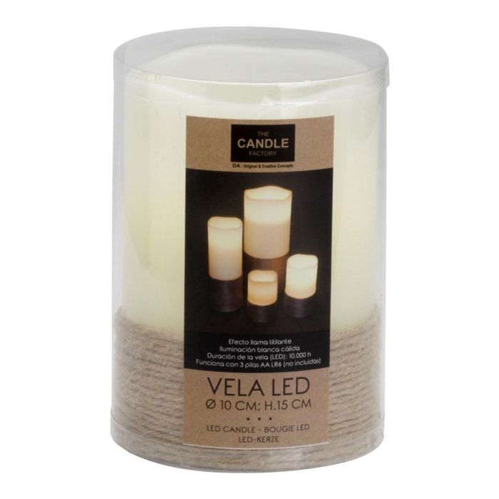 The Candle Factory Vela LED con Base Cuerda 15x10 cm Efecto Llama Titilante Iluminación Blanca Cálida 2