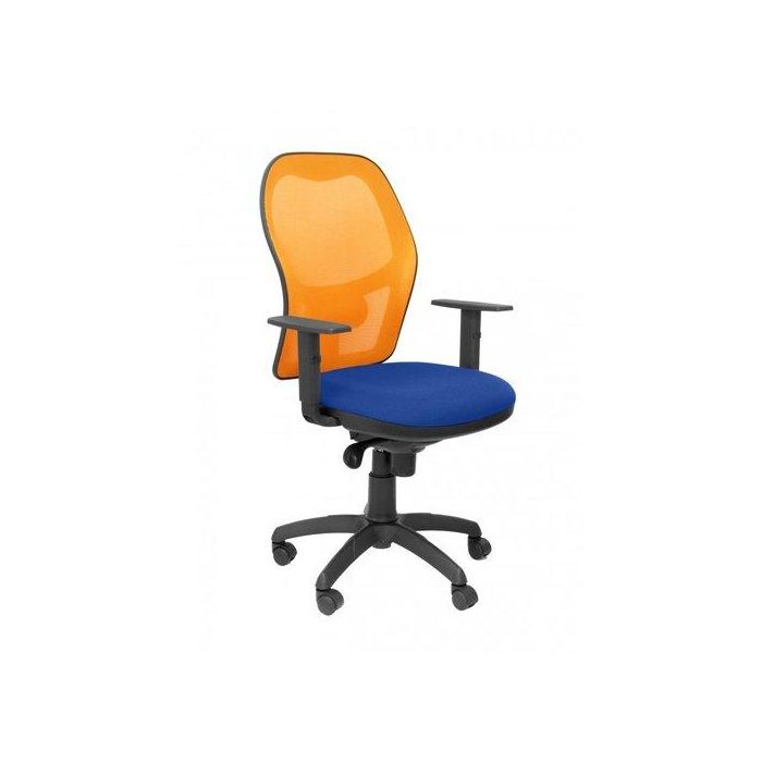 Silla Piqueras Y Crespo Jorquera Brazos Regulables Mecanismo Sincro Con Regulador De Tension Respaldo De Malla Naranja Y Asiento Tapizado Bali Azul
