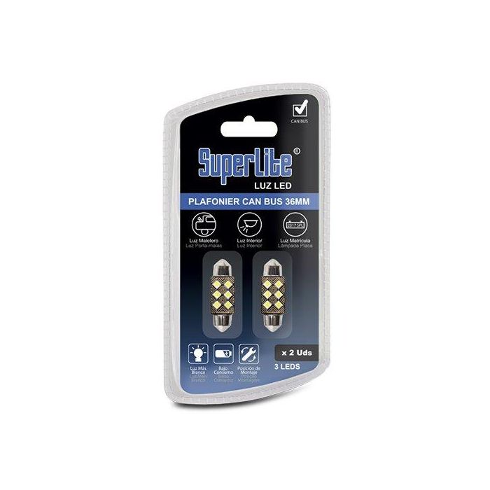 Bombilla LED para Plafón de Coche CAN BUS 36mm SMD Blanca con 3 LEDs, Luz Interior y Matrícula BOM12620 Bombilla LED para Plafón de Coche CAN BUS 36mm SMD Blanca con 3 LEDs, Luz Interior y Matrícula BOM12620