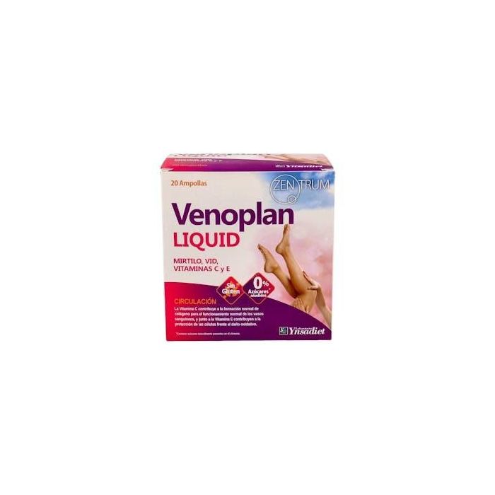 ZENTRUM Venoplan Liquid complemento alimenticio para vasos sanguíneos con Vid Roja, Arándano y Vitaminas, 20 Ampollas