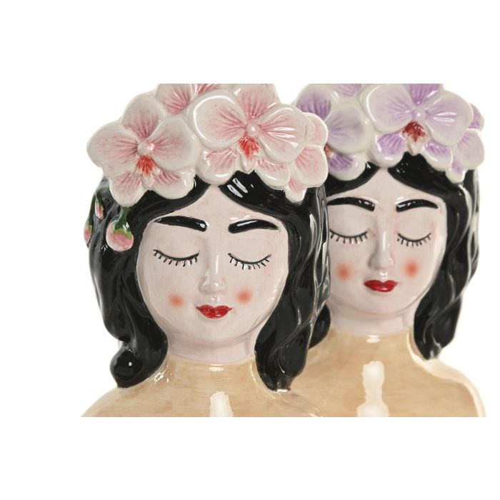 Macetero Oriental DKD Home Decor Rosa Lila 7 x 12 x 8 cm (4 Unidades) 1