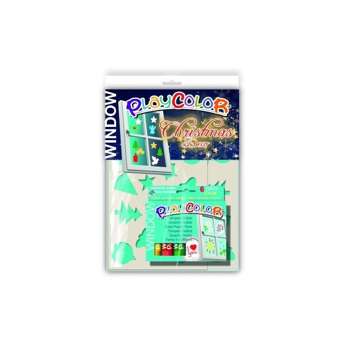 Tempera Instant Solida Playcolor One Window 10Gr. Christmas Deco Estuche De 6 Colores (Incluye 2 Plantillas)