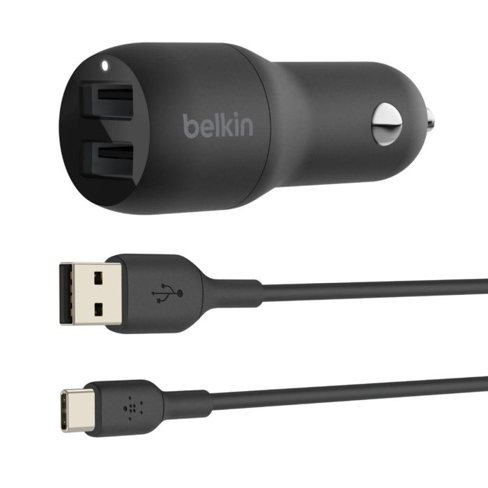 Belkin Cargador Coche Dual USB-A 24W con Cable USB-C 1m Negro para Smartphone 0 Belkin Cargador Coche Dual USB-A 24W con Cable USB-C 1m Negro para Smartphone 0