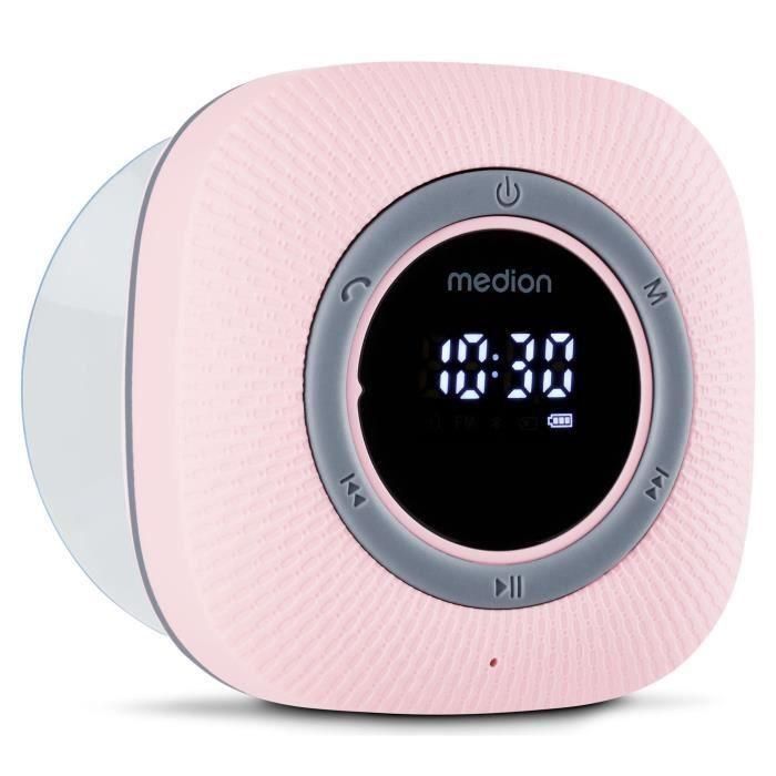 Medion MED4061275227642 Radio de Ducha FM Bluetooth IPX6 con Soporte de Ventosa Rosa 2