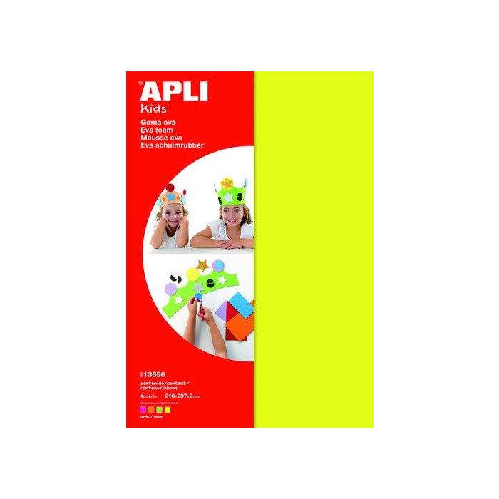 Goma Eva Apli Hoja 20X30 Cm Fluor 4 Hojas (Rosa, Amarillo, Verde Y Naranja)