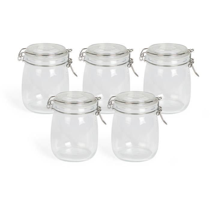 Livoo MEN400 - Juego de 5 Tarros para Batch Cooking de Vidrio Borosilicato con Cierre Metálico - 750 ml