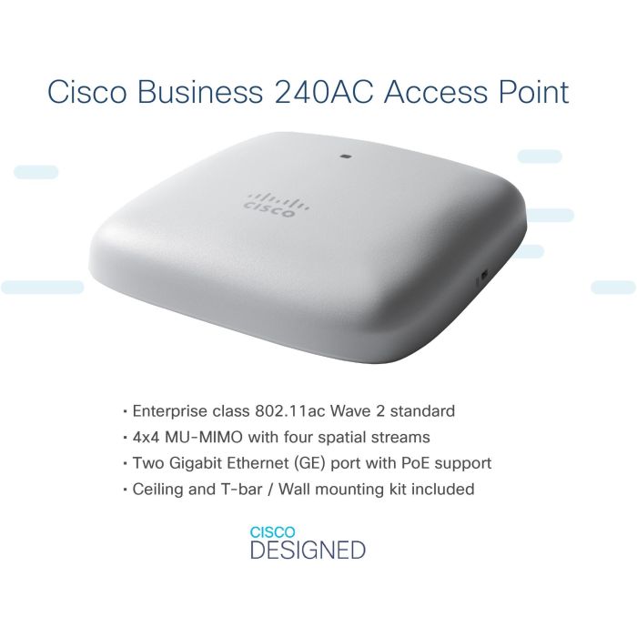 Cisco CBW240AC Punto de Acceso Inalámbrico Wi-Fi 802.11AC 4x4 WAVE 2 Dual Band 2.4/5 GHz hasta 1733 Mbit/s PoE 3