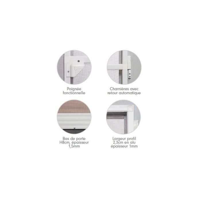 Mosquitera de Puerta Abatible H220 x L100 cm - Protección Insectos - Marco Aluminio Blanco - Lona Fibra de Vidrio - Apertura 180° Retorno Automático 2 Mosquitera de Puerta Abatible H220 x L100 cm - Protección Insectos - Marco Aluminio Blanco - Lona Fibra de Vidrio - Apertura 180° Retorno Automático 2
