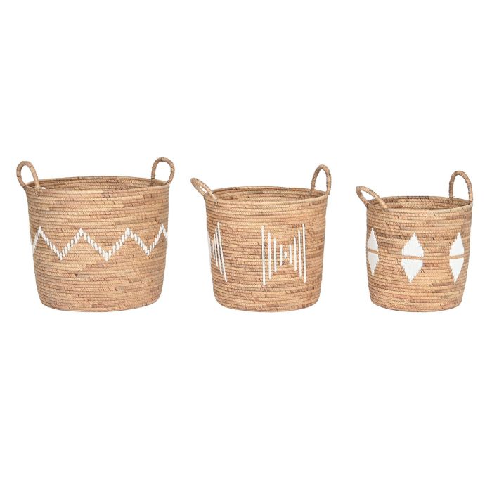DKD Home Decor Cestas Decorativas Boho para Almacenamiento, Set de 3 Piezas de Seagrass y Cuerda, Natural y Blanco, 46x46x48 cm