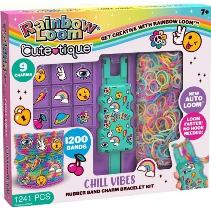 Kit automático para hacer pulseras de gomas elásticas - BANDAI - Rainbow Loom Cute Tique - Contiene 1200 gomas elásticas y accesorios Kit automático para hacer pulseras de gomas elásticas - BANDAI - Rainbow Loom Cute Tique - Contiene 1200 gomas elásticas y accesorios
