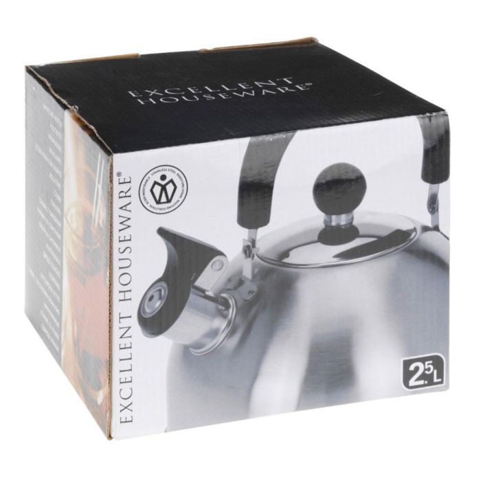 Excellent Houseware Tetera clásica inoxidable 2,5 l apta para gas y vitrocerámica Ø19 x 12 cm 1