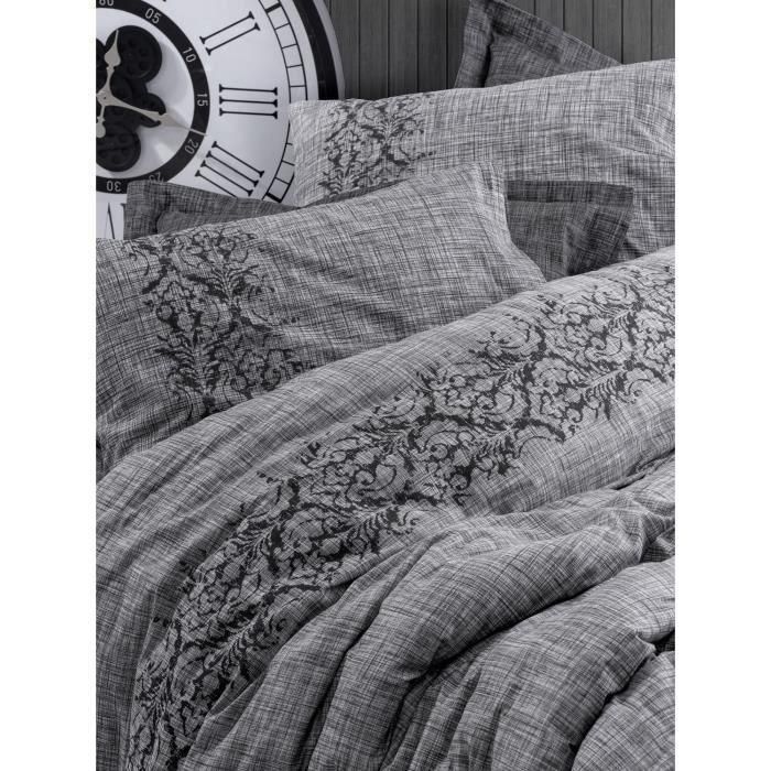 Juego de cama - 1 funda nórdica 220x240 cm + 2 fundas de almohada 60x60 cm - 100% algodón - Gris 2 Juego de cama - 1 funda nórdica 220x240 cm + 2 fundas de almohada 60x60 cm - 100% algodón - Gris 2