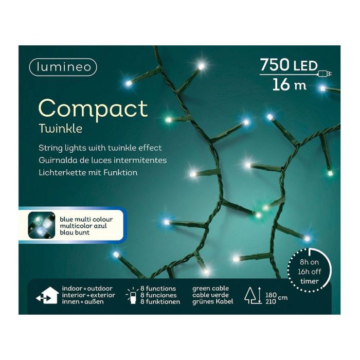 Guirnalda LED Compact 750 Luces Parpadeante Blanco, Azul, Turquesa Cable Verde 21m 3 Guirnalda LED Compact 750 Luces Parpadeante Blanco, Azul, Turquesa Cable Verde 21m 3