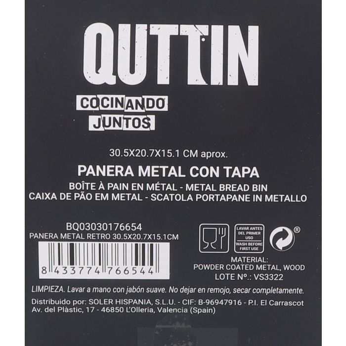 Panera de metal retro Quttin 30.5 x 20.7 x 15.1 cm (4 Unidades) 10 Panera de metal retro Quttin 30.5 x 20.7 x 15.1 cm (4 Unidades) 10