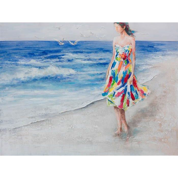 DKD Home Decor Cuadro Mediterráneo Pintado a Mano en Lienzo y Pino con Chica Playa Azul Beige 120x90x3.5 cm (2 Unidades) 1 DKD Home Decor Cuadro Mediterráneo Pintado a Mano en Lienzo y Pino con Chica Playa Azul Beige 120x90x3.5 cm (2 Unidades) 1