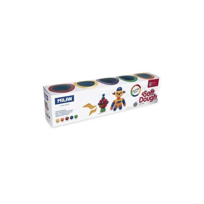 Pasta Modelar Milan Soft Dough Glitter Caja De 5 (Botes De 142 Gr.)