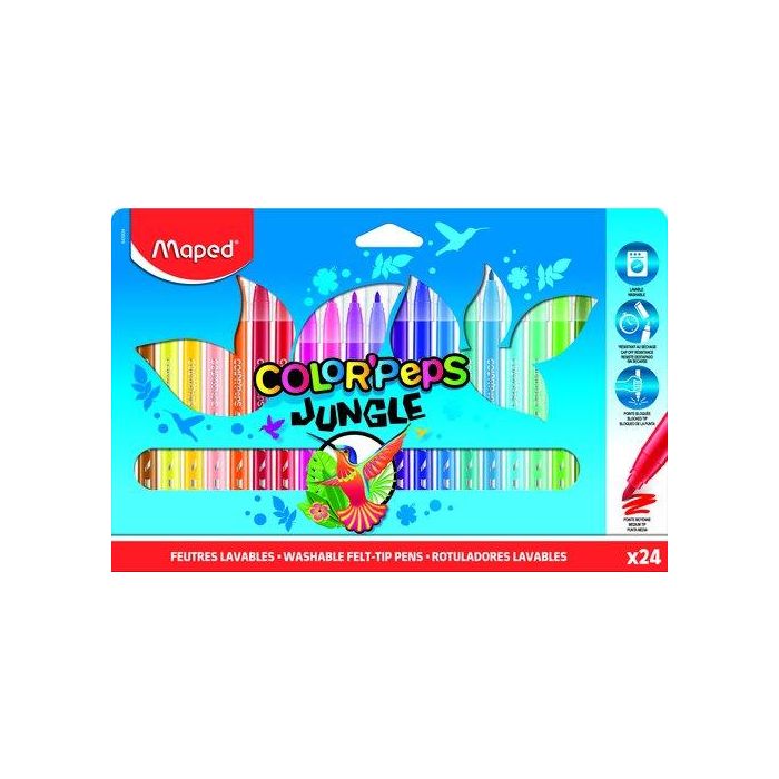 Maped Rotuladores Color'Peps Jungle 2.0 Estuche de 24 Colores Surtidos