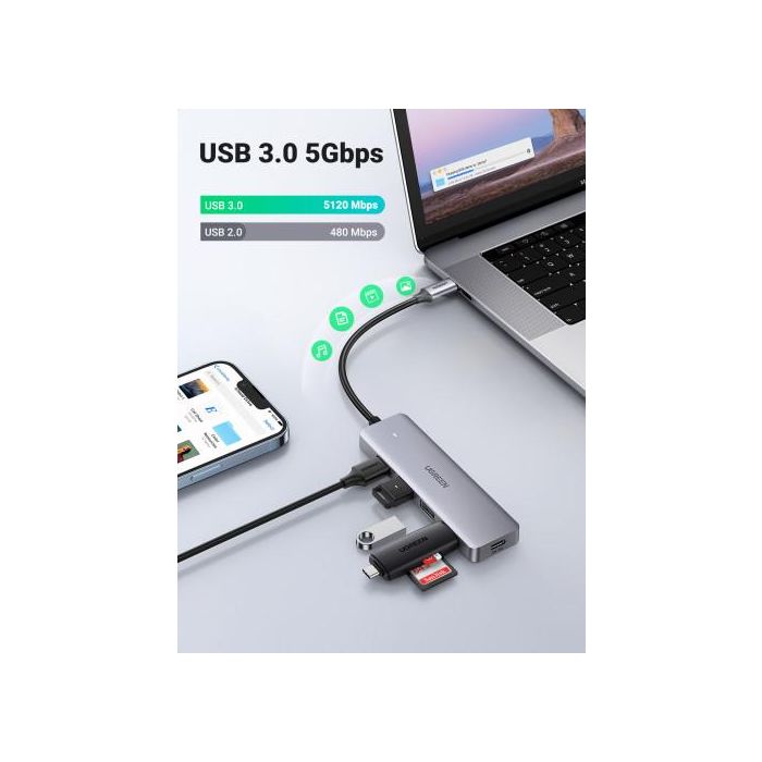 Ugreen 70336 Hub de Interfaz Usb 3.2 Gen 1 (3.1 Gen 1) Type-C 5000 Mbit/S 3