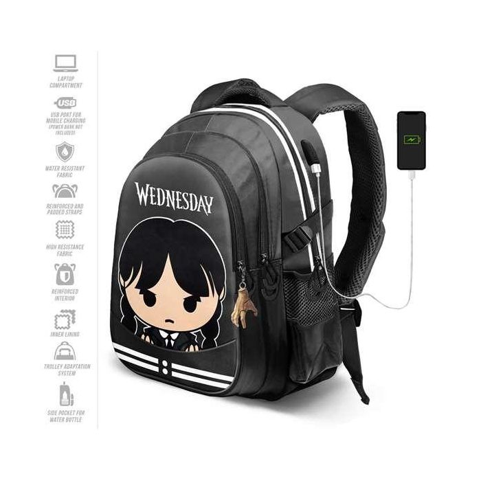 Karactermania Mochila Miércoles Run. Plus FAN Cute 44x34x21 cm Mochila de Gran Capacidad con 3 Compartimentos y Puerto USB 6