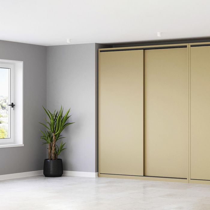 Emuca Kit de herrajes para armario 2 puertas correderas y cierre suave Flow con carriles de superficie 2.35m, tableros no incluidos, Anodizado mate 1 Emuca Kit de herrajes para armario 2 puertas correderas y cierre suave Flow con carriles de superficie 2.35m, tableros no incluidos, Anodizado mate 1