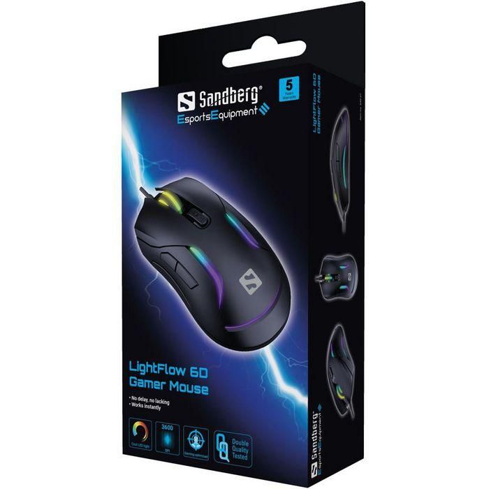Sandberg Ratón Gamer LightFlow 6D con Luces LED RGB 7 Colores 5