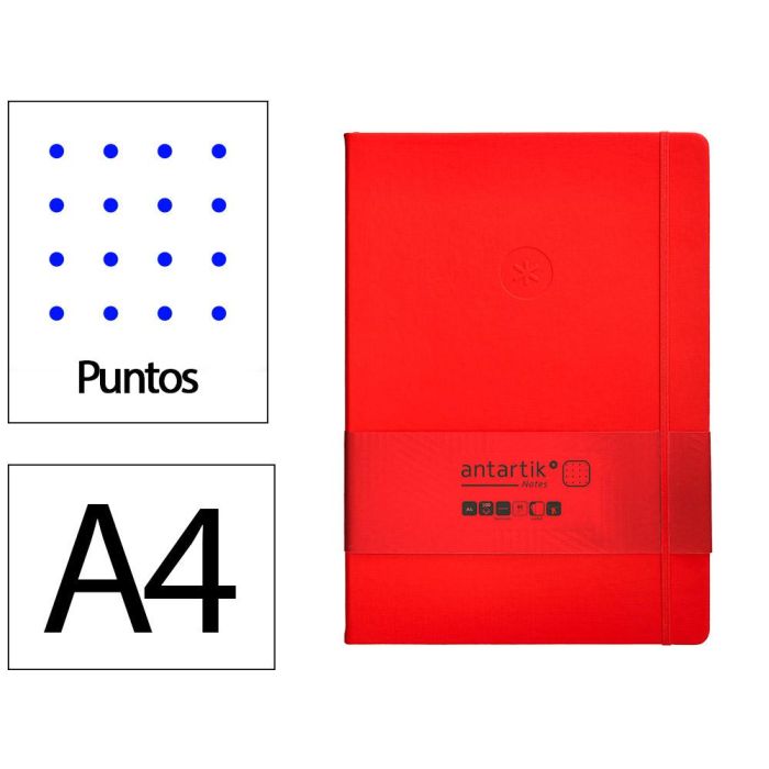 Cuaderno Con Gomilla Antartik Notes Tapa Dura A4 Hojas Puntos Rojo 100 Hojas 80 gr Fsc