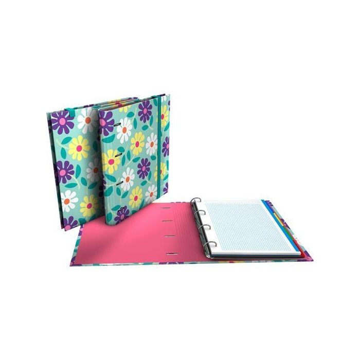 Grafoplás Carpebook Anillas 4D35 mm, Recambio 100H 5x5 Ec3, Forrado Din-A4 Flowers, Incluye Separadores y Sobre