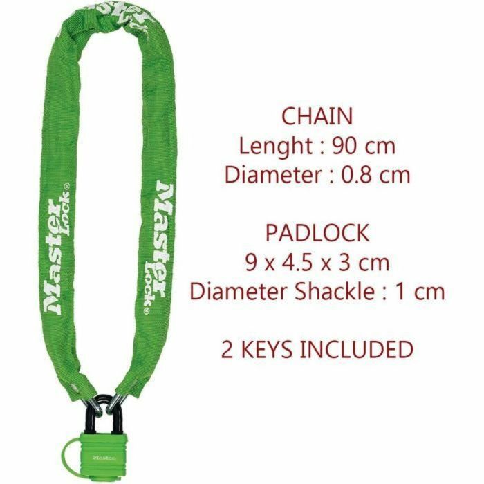 Master Lock 8390EURDPROCOL Candado de Cadena de Seguridad para Bicicletas, Acero Endurecido 6mm, 90cm, Anticorte, con Llave 2 Master Lock 8390EURDPROCOL Candado de Cadena de Seguridad para Bicicletas, Acero Endurecido 6mm, 90cm, Anticorte, con Llave 2