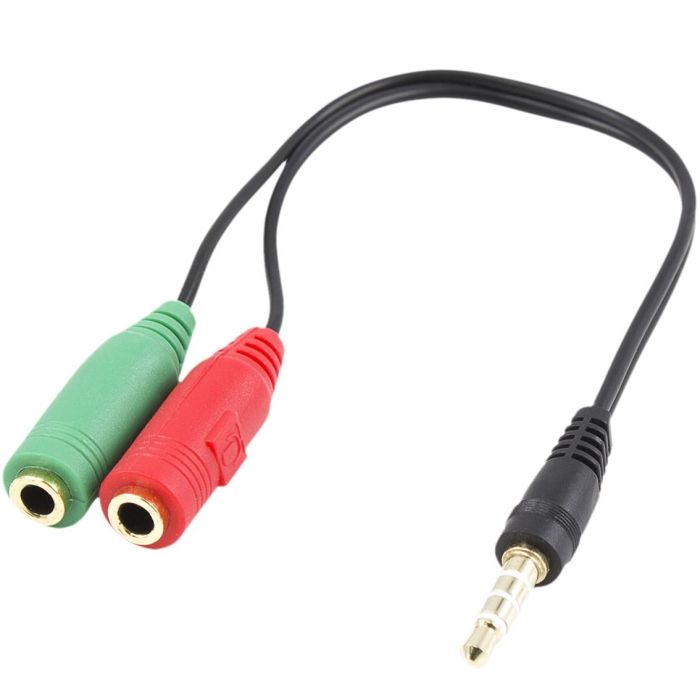 Ewent Cable Adaptador Audio EC1640 Jack 3.5 mm M 4pines a 2x H 3pines, 0.15m, Negro, para Auriculares y Micrófono