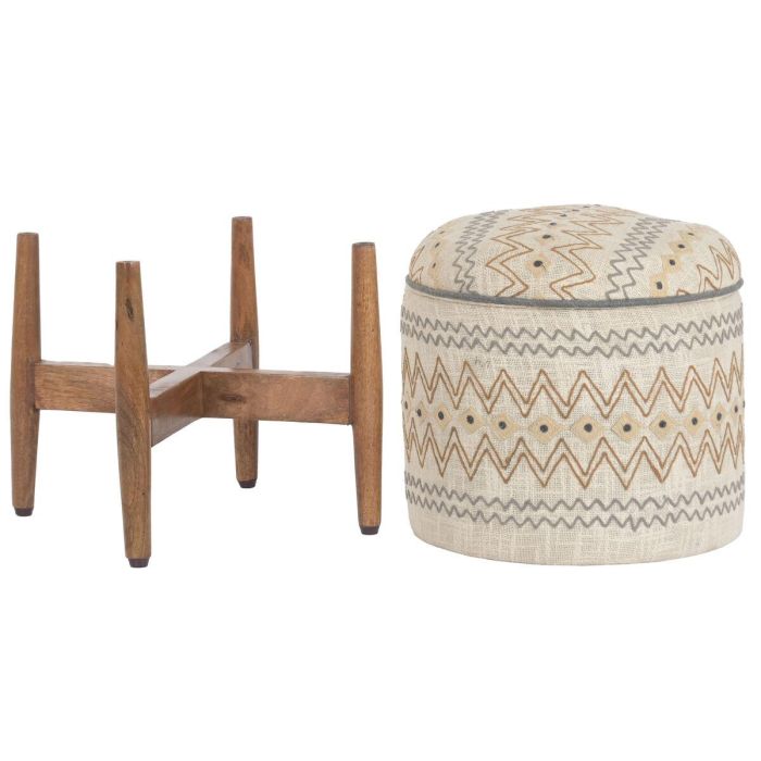 DKD Home Decor Reposapiés Urban Crudo Multicolor de Algodón y Madera de Mango con Tapa Bordado 35 x 45 x 35 cm 8