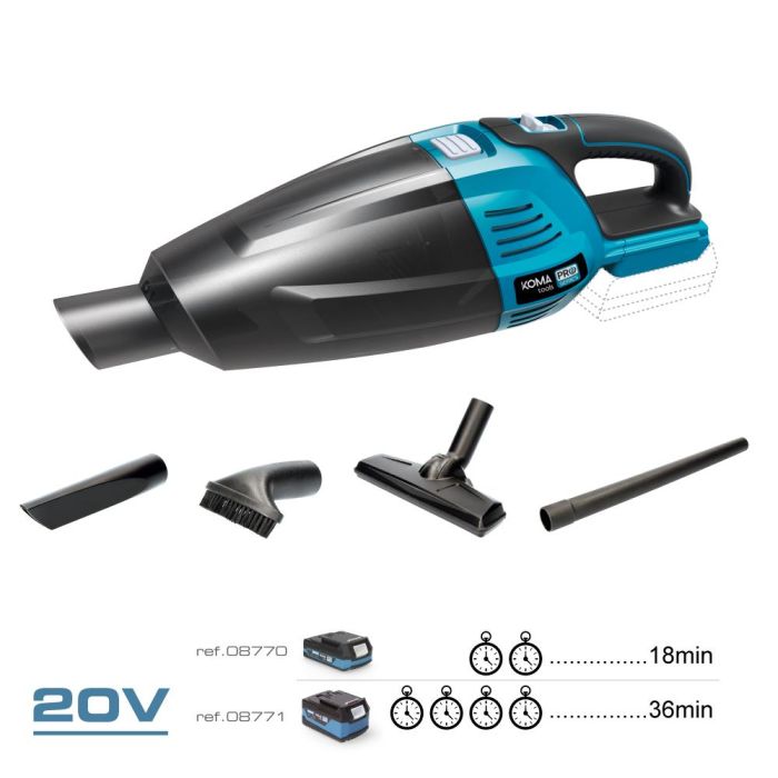 Koma Tools 20v-as Aspirador de Mano Inalámbrico 20V Pro Series, Sin Batería/Cargador, Depósito 500ml, 3.8 KPA, Ergonómico 1