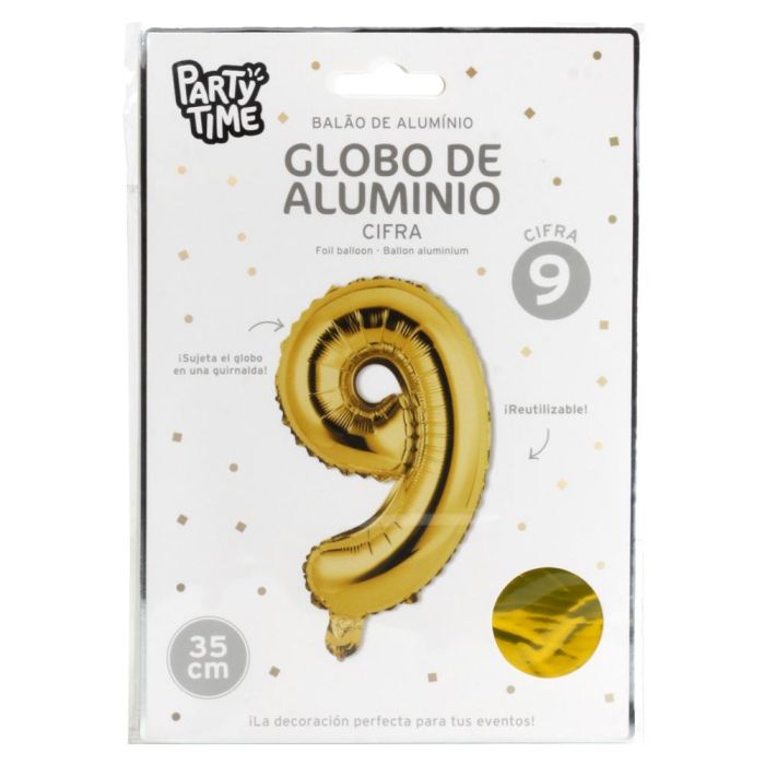 Globo Cifra 9 Oro Party Time altura 35 cm 1 Globo Cifra 9 Oro Party Time altura 35 cm 1