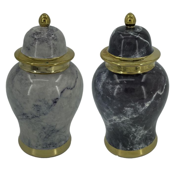 DKD Home Decor Tibor Moderno de Porcelana Azul y Dorado, 17x32x17 cm (2 Unidades)