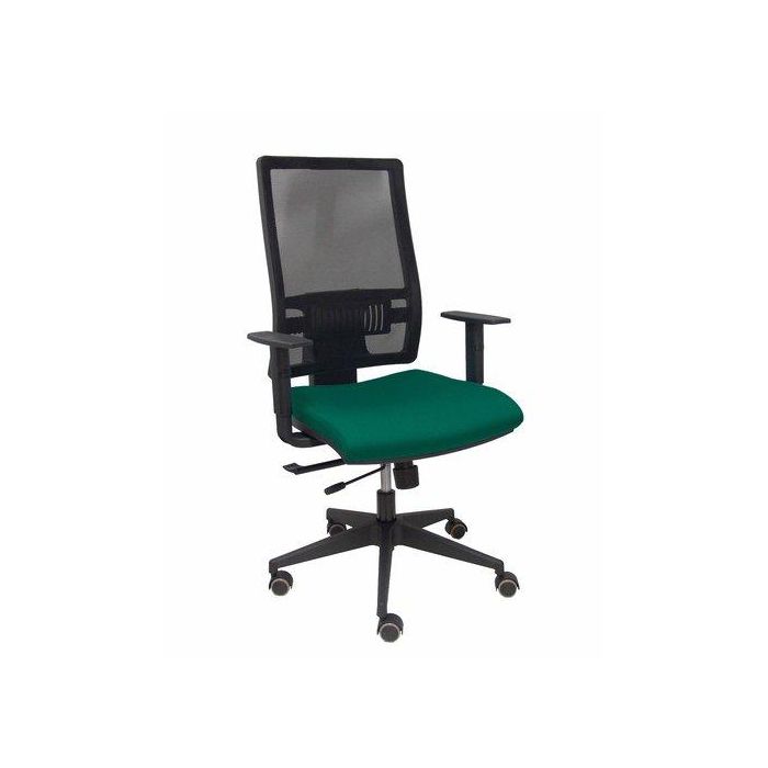 Silla Piqueras Y Crespo Horna Brazos Regulables Mecanismo Traslack Altura Y Apoyo Lumbar Regulable Rueda Parquet Respaldo Malla Negra Transpirable Y Asiento Tapizado Bali Verde Botella