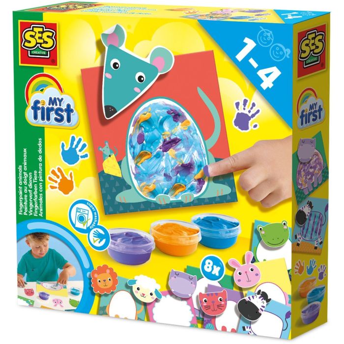 Ses Creative SES8710341144449 - Kit Mi Primero: Pintar con los Dedos - Animales - 8 Cartas con Animales Felices