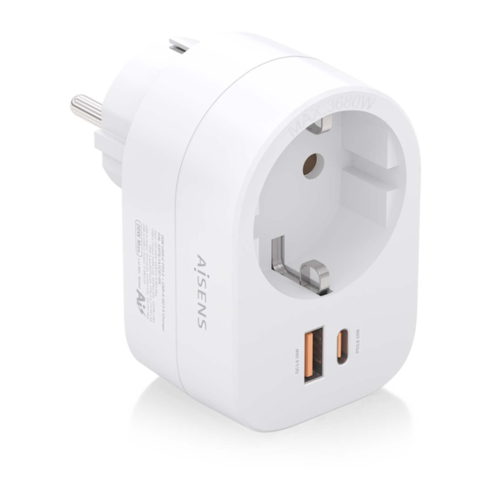 Enchufe Aisens ASPS-1A1C06-W/ 1 Toma de Corriente/ 1 USB Tipo-C PD/ 1 USB/ Blanco Enchufe Aisens ASPS-1A1C06-W/ 1 Toma de Corriente/ 1 USB Tipo-C PD/ 1 USB/ Blanco
