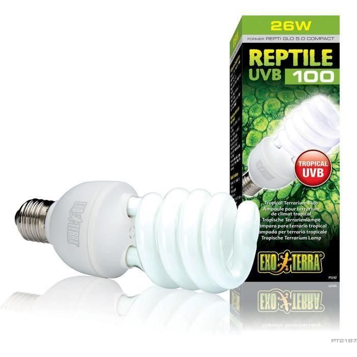 Bombilla fluorescente compacta UVB para terrario - EXO TERRA - Reptile UVB 100 - Clima tropical y subtropical 26W 1 Bombilla fluorescente compacta UVB para terrario - EXO TERRA - Reptile UVB 100 - Clima tropical y subtropical 26W 1