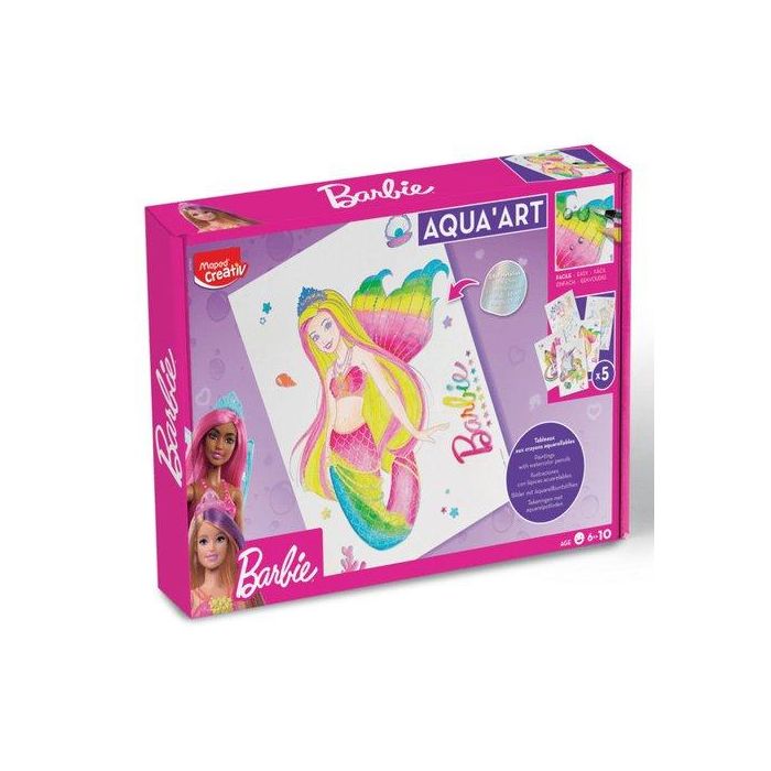 Maped Maxi Set Creativo Aqua´Art Barbie, Lápices Acuarelables y Papel Metalizado +6 Años