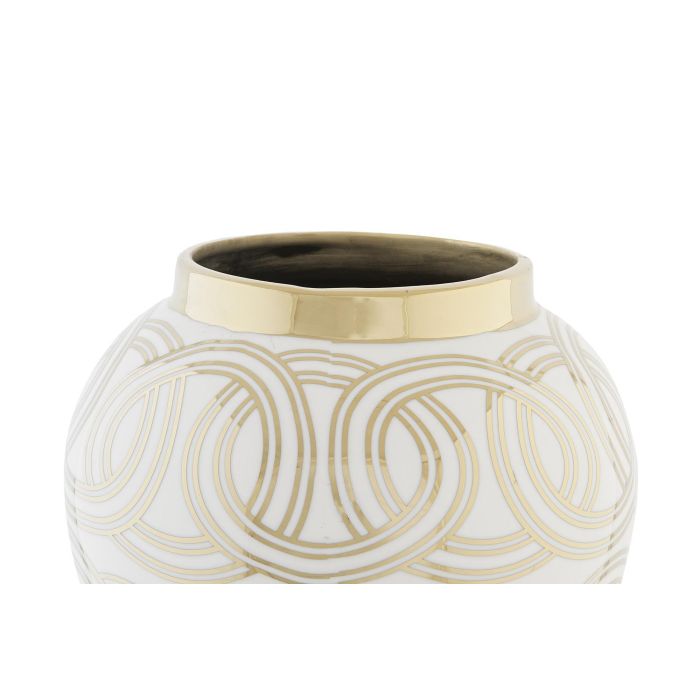 DKD Home Decor Tibor de Porcelana Oriental Colección Fana Blanco y Dorado 22x42x22 cm 3